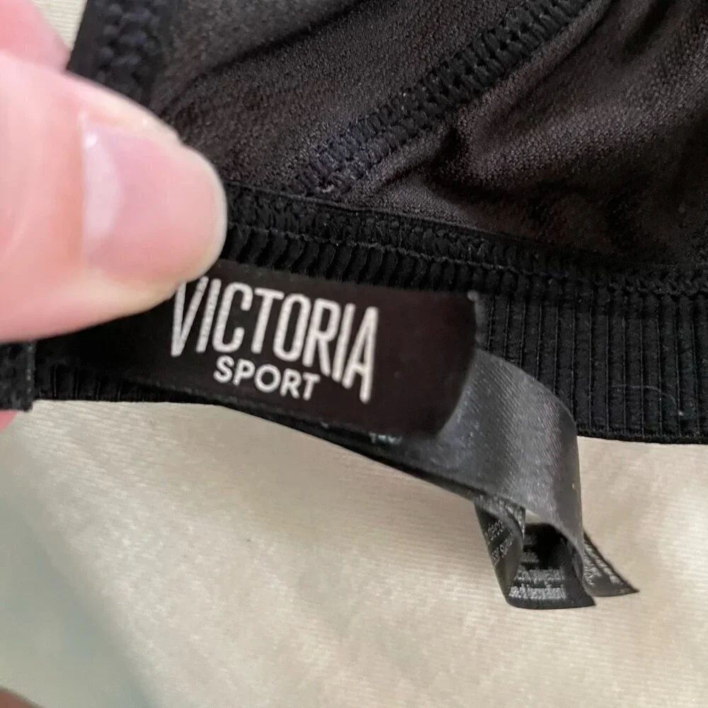 Victorias Secret 34B Sports Bra Gray Black Wireless Racerback High Impact Gym